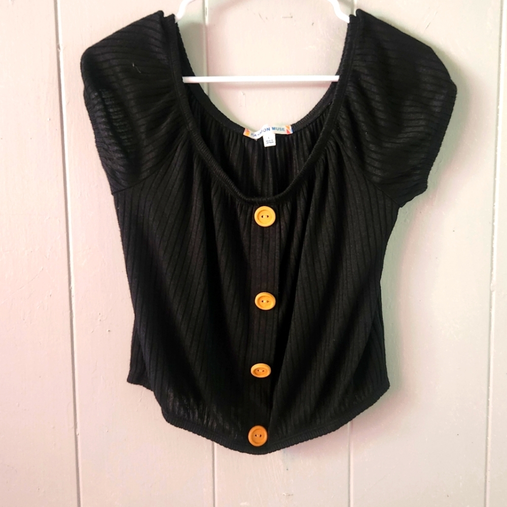 Black Button-Up Crop Top